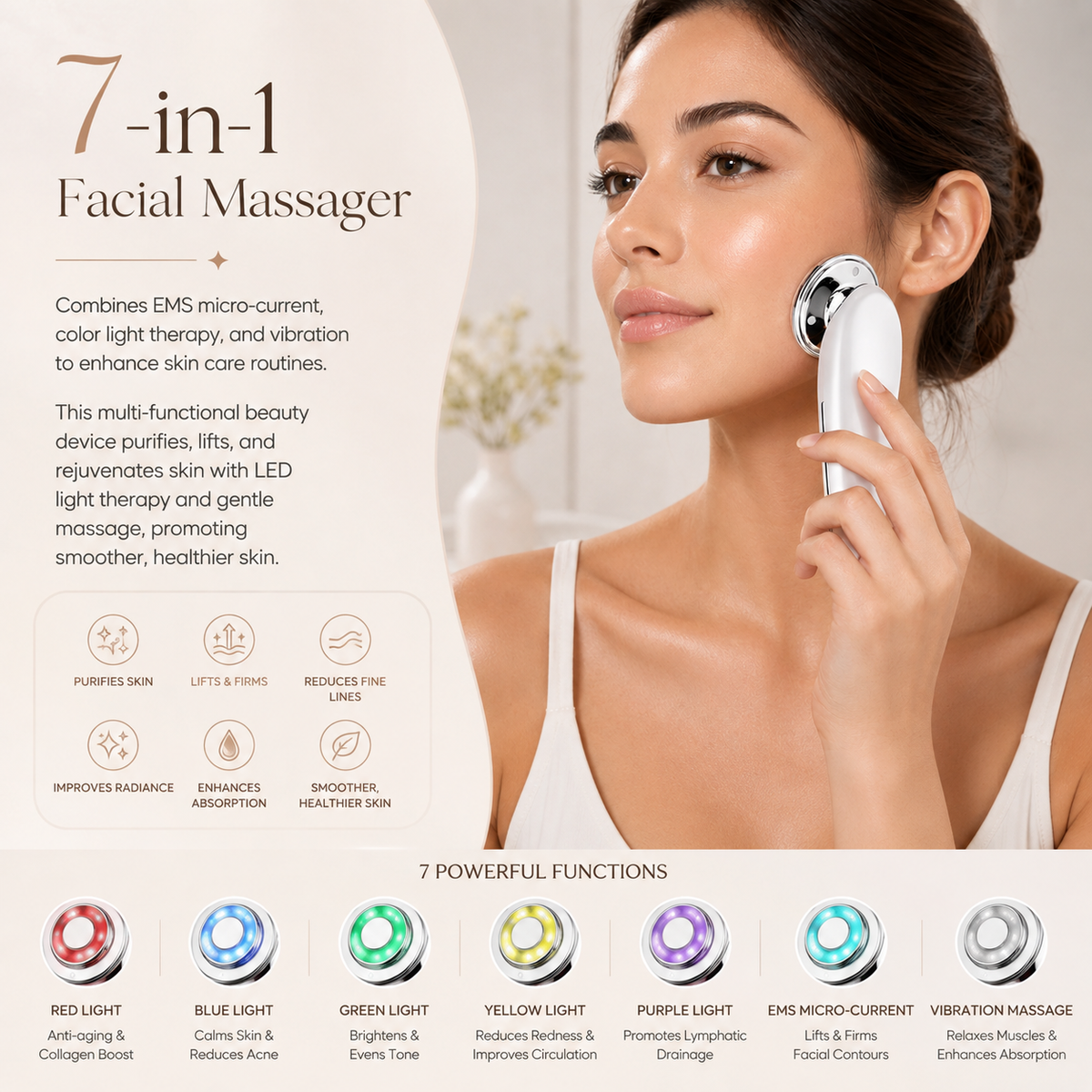 7-in-1 EMS Facial Massager with LED & Vibration